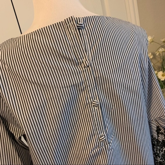 Nina Leonard Stripe Print Crochet Bell Sleeve Shift Dress - Picture 13 of 14